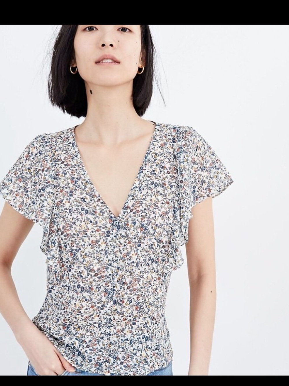 Madewell Carmelina Flutter Sleeve Top Floral Semi Sheer 0